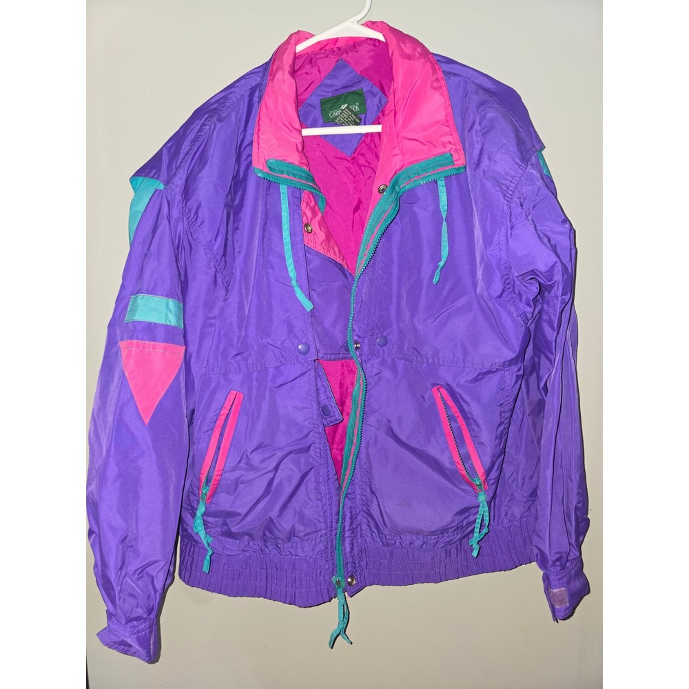 Vintage Cabin Creek Windbreaker Jacket Purple Pink Teal Colorblock Retro 90s M